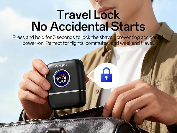 Hold the button for 3 seconds to activate Travel Lock, preventing unintentional power-ups