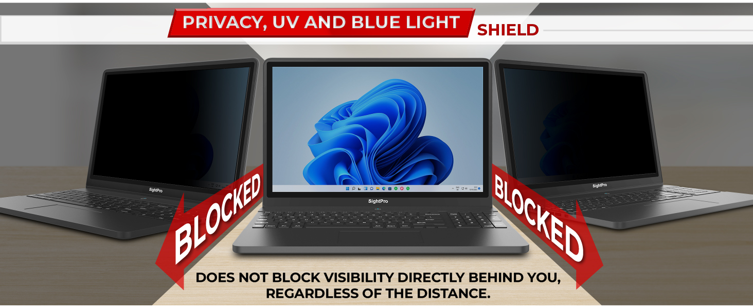 Privacy, UV, Blue Light Shield.