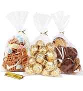 SUREHOME Cellophane Treat Bags, 200 Pcs 6x10 Inch Clear Gift Bag with Ties Cello Plastic Goodie B...