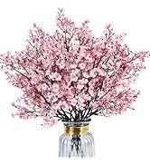 HIAGROW Babys Breath Artificial Flowers, 8 Bundles Cherry Blossom Pink Real Touch Fake Silk Flowe...
