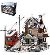 PANTASY Winter Summit Ski Lodge Building Set,3-Story Mountain Cabin with Vintage Tram&Snowy Lands...
