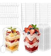 100 Pack 5oz Plastic Dessert Cups with Lids and Spoons, Mini Clear Yogurt Parfait Cups, Small Des...
