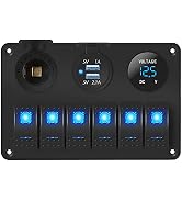 DaierTek Marine Boat Rocker Switch Panel Waterproof, 12V 6 Gang Toggle Switch Panel 12 Volt Blue ...