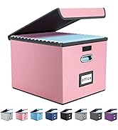 Huolewa Collapsible File Storage Organizer Box with Lid, Linen Document Storage, Universal Hangin...