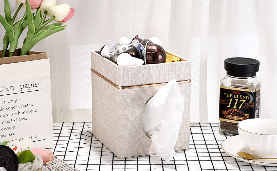 square tissue box cover with storage tray