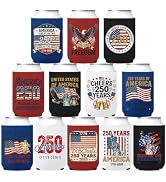 12 Pack 4th of July Can Cooler Sleeves, 250th Anniversary USA Patriotic Neoprene Drink Holder for...