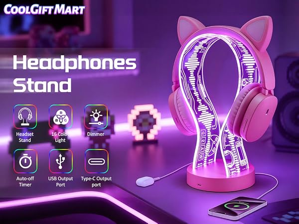 CoolGift Mart Light Up 16 Colors Headphone Stand