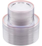BESTSTAR 200PCS Rose Gold and Clear Plastic Plates, Rose Gold Disposable Plate Set with 100 Dinne...