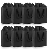 Epoesch Black small Gift Bags With Handles and Tissue Paper,8x5x10 Inch 8 Pack Paper Bags Bulk fo...