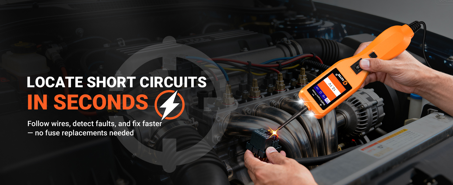 Automotive circuit tracer for quick short-circuit finding and wire fault locating in engine areas