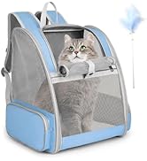 Cat Backpack Carrier, Large Pet Backpack with Kitten Wand Feather Toy for Medium Small Dog Cat Pu...