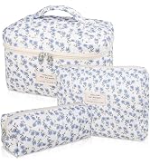 Makeup Bag Set, Quilted Makeup Bag, Large Floral Cosmetic Bag for Women, Cute Cotton Makeup Bags,...