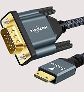 Twozoh Mini HDMI to VGA Cable 3.3FT, Gold-Plated & Braided Mini HDMI VGA (Male to Male) Compatibl...