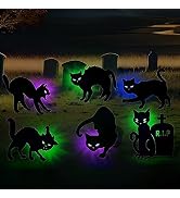 OuMuaMua Halloween Yard Signs Stakes Decorations Outdoor - 6pcs Black Cat Lawn Decorations Signs ...