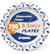 BYSNOW 200 Pack Paper Plates 8.5 inch, Disposable Heavy Duty Bulk Plates, Soak Proof for Dinner, ...