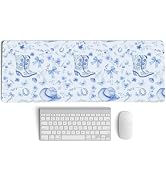 PaJiaNi Western Desk Mat,Blue and White Floral Mouse Pad, Blue Chinoiserie Large Mouse Pad, Coque...