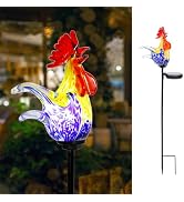Bshine Solar Garden Decor Outdoor Rooster Light, Hand Blown Glass Waterproof Solar Light Stake De...