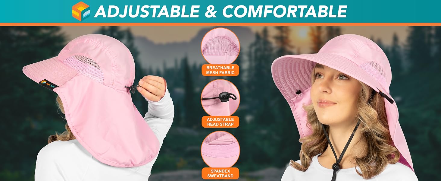 BREATHABLE SAFARI HAT fishing hat has side mesh panels adjustable neck chin fisherman