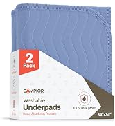 Washable Underpads Large 34"x36" (Pack of 2) – Reusable Waterproof Bed Pads for Adults & Seniors,...