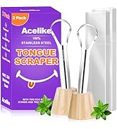 Acelike Tongue Scraper for Adults with 2 Holder and 2 Travel Case, Metal Tongue Scraper for Tongu...