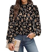 WIHOLL Long Sleeve Shirts for Women Mock Neck Tops Pleated Front Blouses Dressy Casual Fall Cloth...