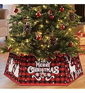 OurWarm Christmas Tree Collar Buffalo Plaid Christmas Tree Ring, Hexagon Fabric Collapsible Tree ...