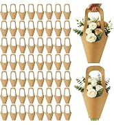 Bouquet Flower Gift Bags with Handle - 60 Pack Kraft Paper Bouquet Flower Hanging Wrapping Paper ...