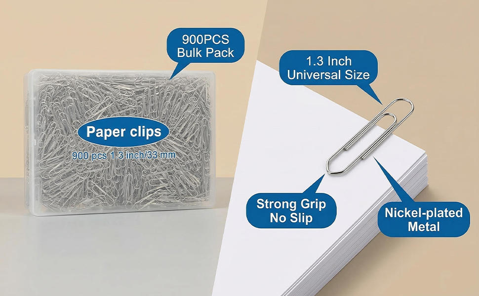 1.3inch paperclips, nickel-plated metal, strong grip, no slip