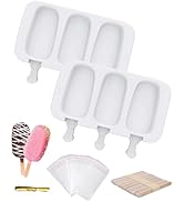Ouddy Life Popsicle Molds Set of 2, Ice Pop Molds Silicone 4 Cavities Ice Cream Mold Oval Cake Po...