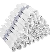 Joyido 50Guests Pre Rolled Silver Plastic Silverware Sets - Heavy Duty Silver Cutlery - Include 5...
