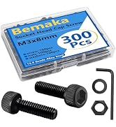 Bemaka 300PCS M3 x 8mm Hex Socket Head Cap Screws with Nuts and Washers, 12.9 Grade Alloy Steel M...