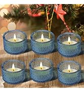 JOYIT Blue Votive Candle Holders Bulk Set of 6, Tealight Candle Holder for Wedding Table Centerpi...