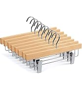 TOPIA HANGER Natural Wood Skirt Hangers, Wooden Pants Hangers with Clips, Luxury Jeans Hanger wit...