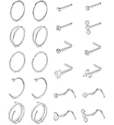 QWALIT 18g & 20g Nose Rings & Hoops - L & C Shape Studs - Surgical Stainless Steel & Silver Nose ...