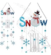 Juegoal Christmas Snow Wind Chimes, 10 x 35 Inch Snowman Wind Chime with Metal Snowflakes & Stars...