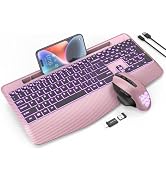 Wireless Keyboard and Mouse Backlits, Wrist Rest, LED Mouse, Rechargeable Ergonomic Keyboard with...