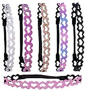 FROG SAC 6 Glitter Headbands for Girls, Adjustable Non Slip Thin Elastic Heart Hair Bands for Kid...