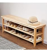 XKZG Storage Bench Wooden Shoe Bench Simple Style Wood Entryway Bench Shoe Rack (Natural,47.2")