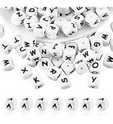 BEEFLYING 20 Pcs White Cube Letter A Silicone Beads 12x12x12mm Square Dice Alphabet Beads with 2m...