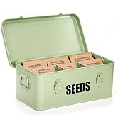 Mezchi Seed Storage Organizer Box with 4 Compartments, Large Metal Seed Packet Container with Lid...