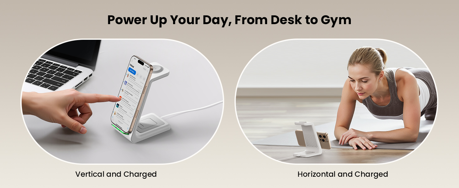 GEEKERA 3 in 1 Wireless Charging Station for Apple Fast Wireless Charger Stand Dock for iPhone