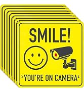 ASSURED SIGNS Smile You're On Camera Signs Stickers - 7 X 7 Inch - 8 Pack - Polite Video Surveill...