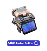 Professional-grade fiber optic fusion splicer with large color display, keypad, and precision alignment system. Model 6481B Fusion Splicer shown.