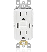 Leviton GUAC1-W 15A SmartlockPro Self-Test GFCI Combination with Type A & Type-C USB In-Wall, USB...