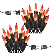 ODEETRONIC Orange Halloween String Lights, 2 Packs Total 43.26ft 200 Count Incandescent Orange Li...