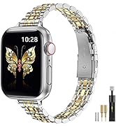 MioHHR Slim Metal Bands Compatible with Apple Watch Band Series 8/7(45mm 41mm) ,Series SE 6/5/4(4...