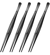 Yaomiao 4 Packs 12 Inch Bar Tweezers Black Cocktail Tongs Long Garnish Tweezers Stainless Steel B...
