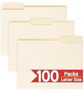 100 Packs Manila File Folder,Manilla Folder 8.5x11,1/3 Cut Tabs Folder for Office,School and Home...