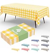misaya 4 Packs Buffalo Disposable Table Cloth, 54 x 108 Inch Waterproof Plastic Tablecloth, Recta...