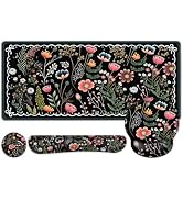 Flower Desk Mat, 4in1 Large Mouse Pad with Wrist Rest, Desk Matt for Desktop, Desk Pad Mat, Anti-...